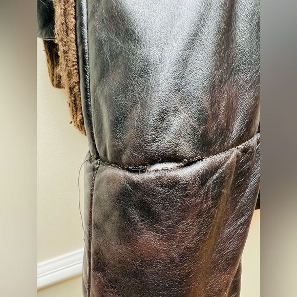 VINTAGE CHARLOTTE SOLNICKI LEATHER  COAT W/ Knit Elbow Patches And Pocket  XS - Picture 10 of 16